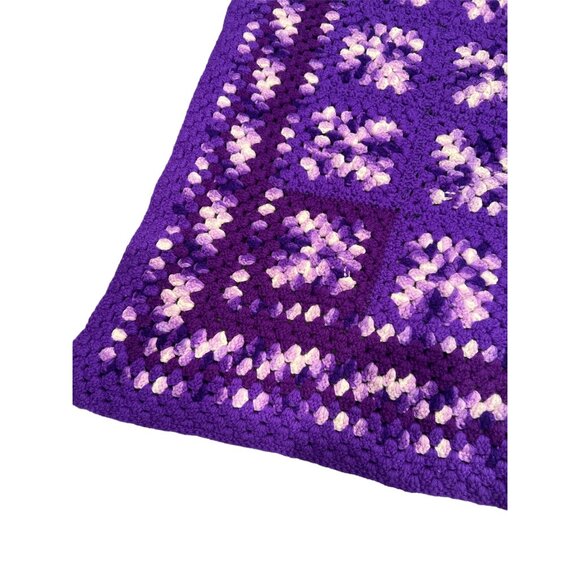 Retro Granny Square Crochet Afghan Blanket Throw 55"X42" Purple Squares, Vintage - Picture 4 of 6